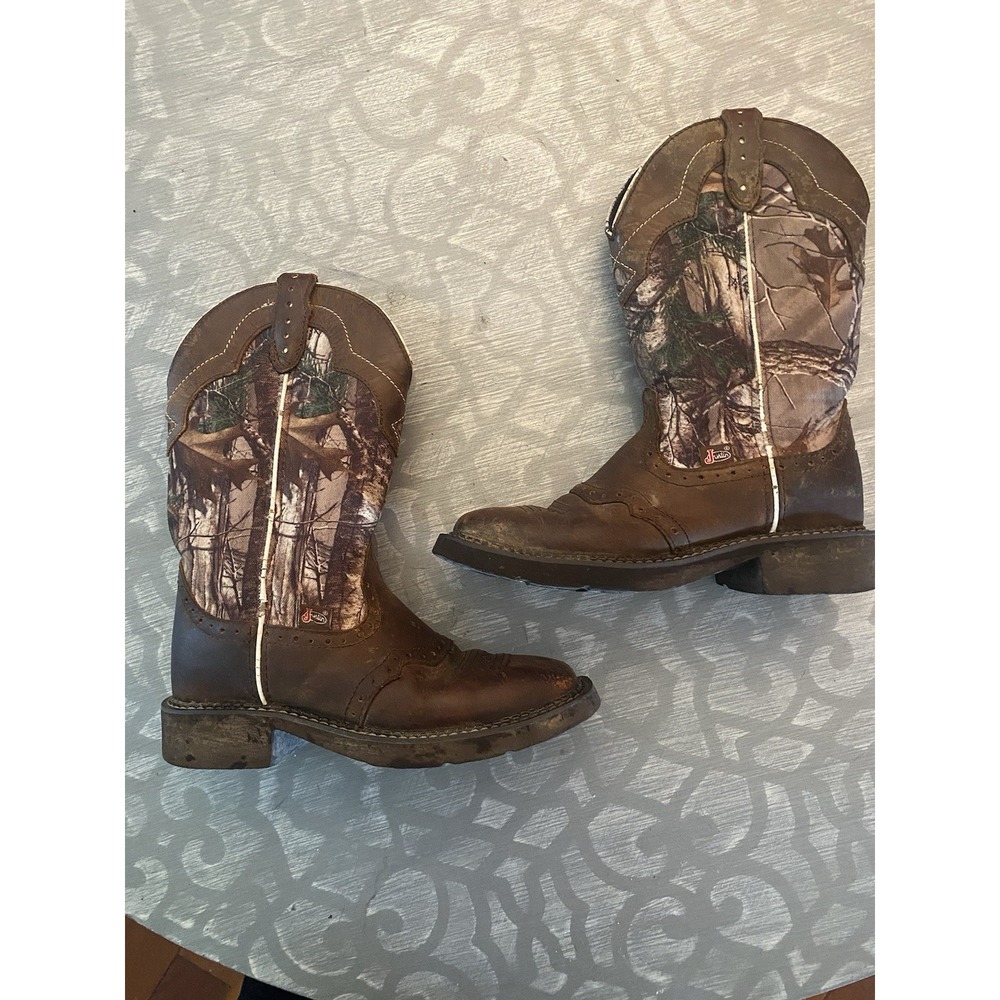 Justin Western Cowboy Boots Gypsy L9609 Camouflage Brown Leather Women SZ 6